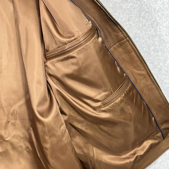 Roundtree Yorke Genuine Lambskin Men’s Lg Burnished Leather Jacket Brown Cognac - Picture 10 of 16